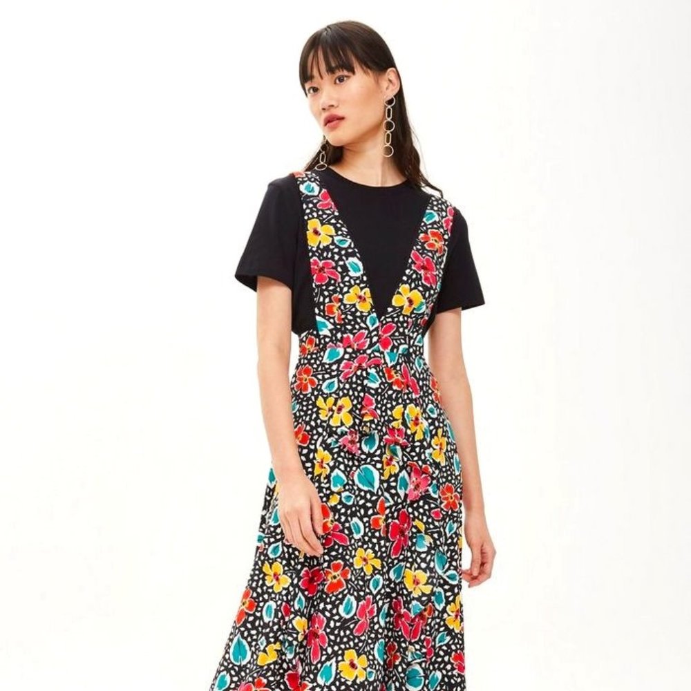 Topshop 80s Floral Pinafore Dress